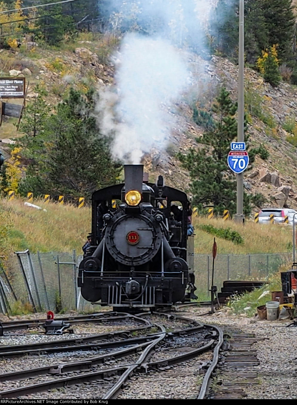 GLRX 111 running around the train to couple back up for the descent to Georgetown